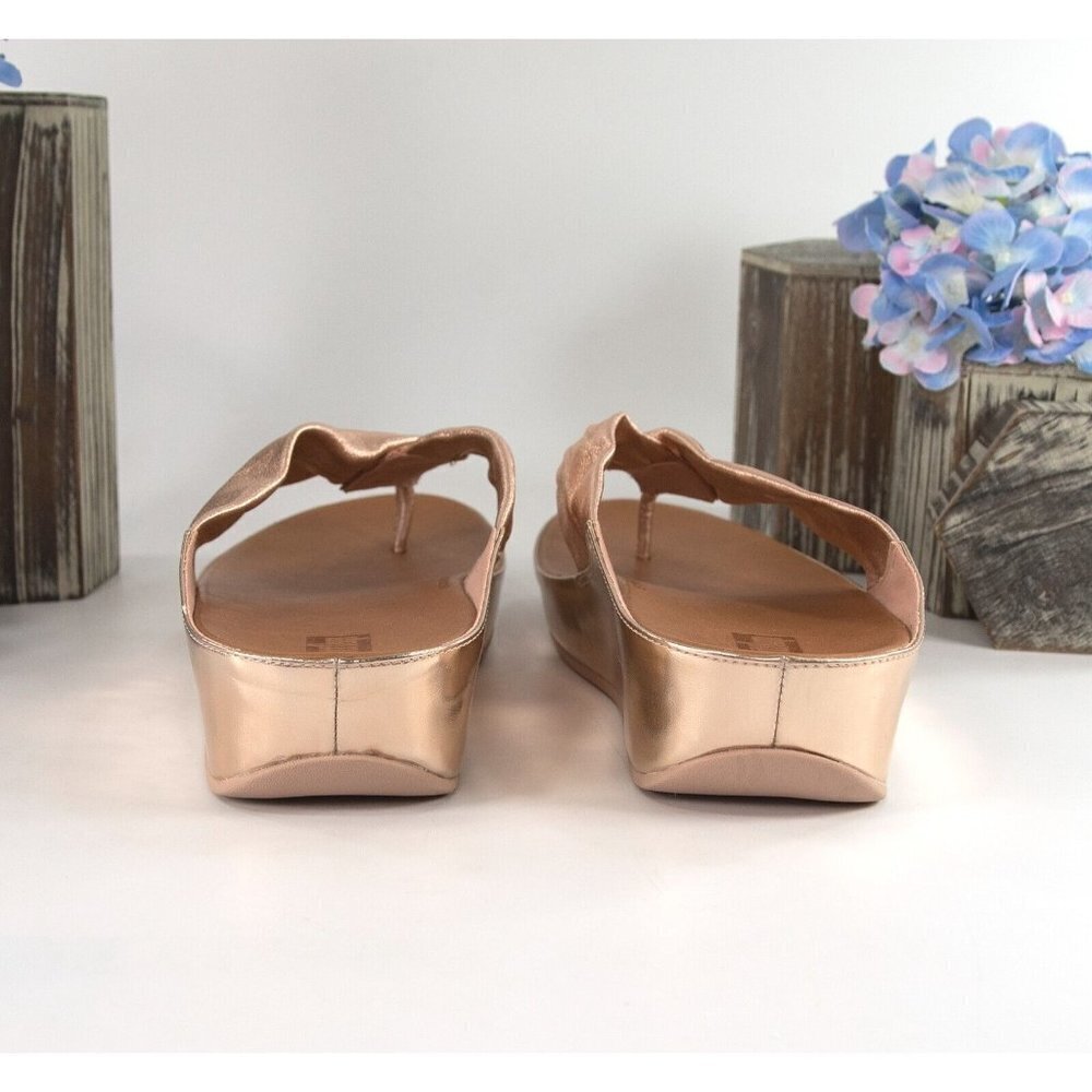 FitFlop Twiss Rose Gold Leather Slides Mule Wedge Sandals Size 39 NIB - Picture 7 of 9